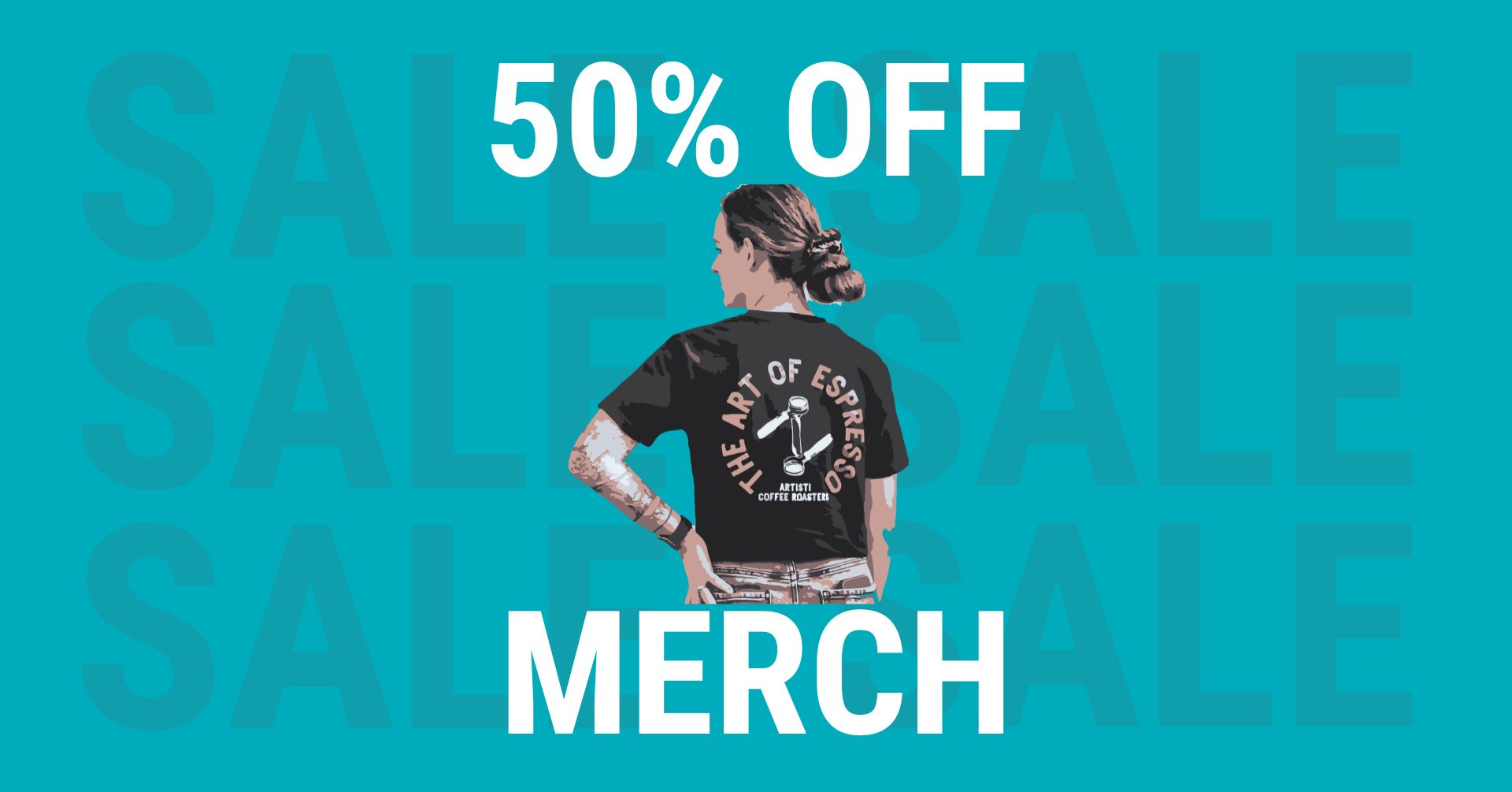 Artisti Coffee Roasters 50% off merch sale including t-shirts, hoodies, hats, caps, coffee mugs and more. 